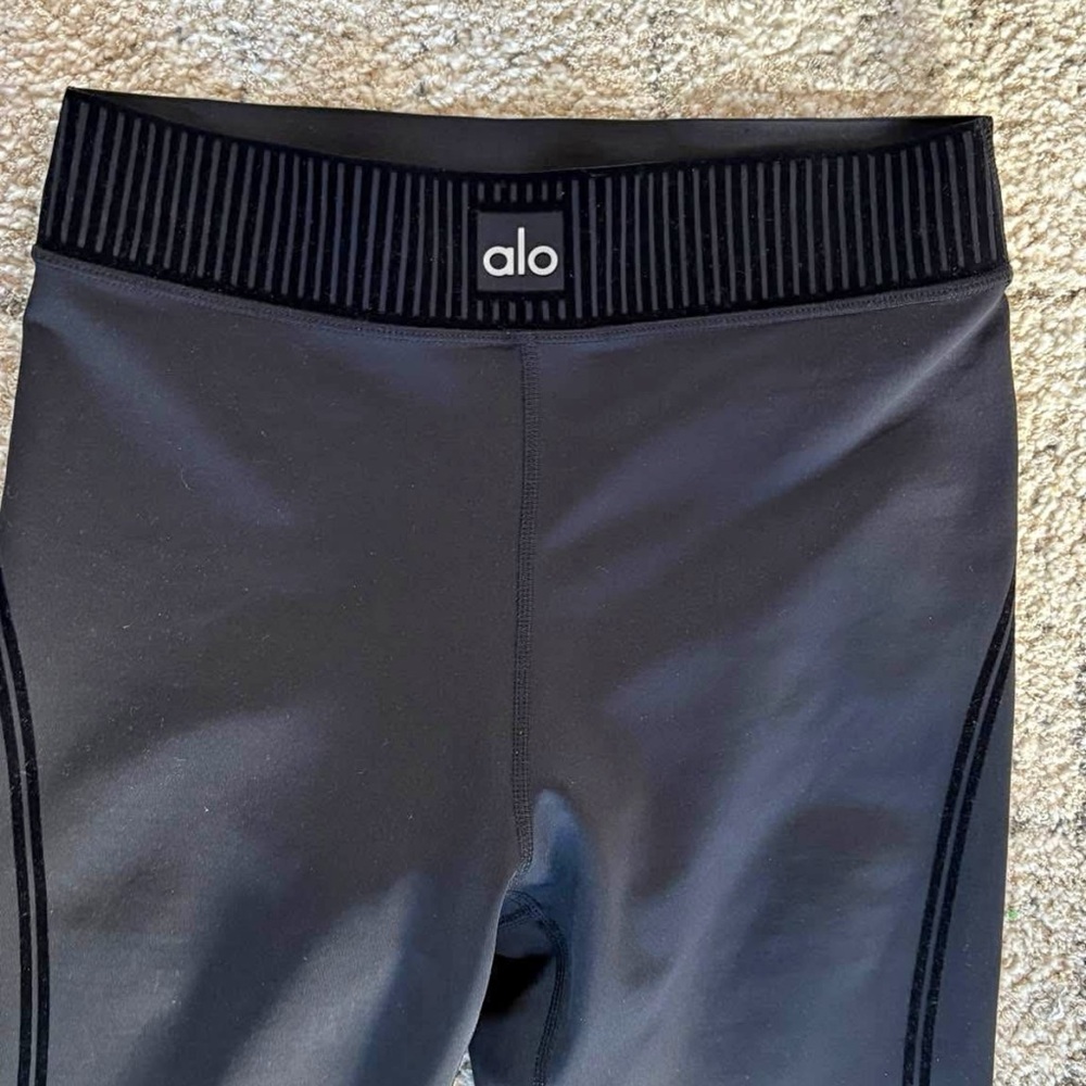 ALO Yoga Black High-Waist Ribbed-Waistband Leggings